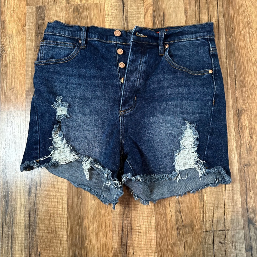 Celebrity Pink The Rebel Dark Blue High Waisted Distressed Jean Shorts
